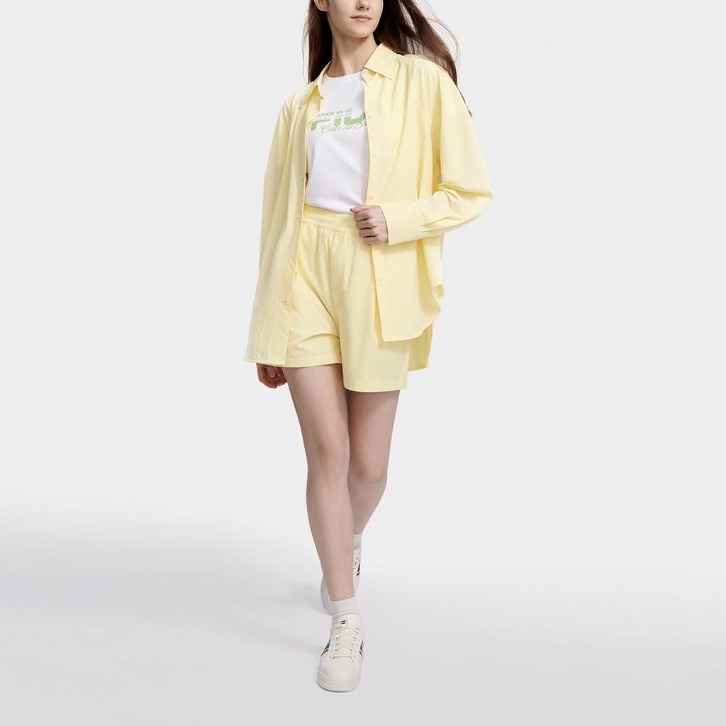 FILA Solid Color Woven Embroidered Business Long Sleeve Shirt Women shirts Duckling-Yellow F11W327404F-YE