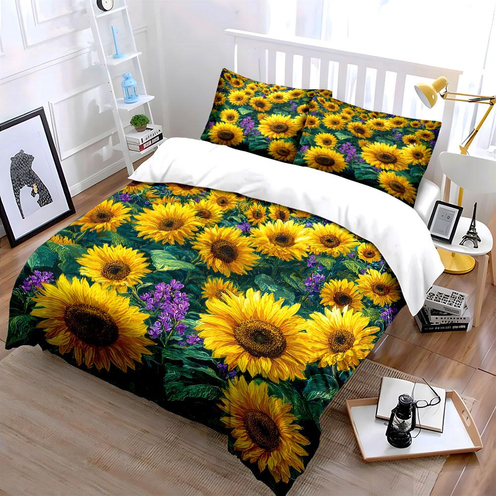 Sunflower Themed Bedding Set Decor Multiple Sizes Kid'S And Adults' Bedroom Exquisite 3Pc Bedding Set, Gift