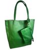 Rebecca Genuine Cowhide Leather Shrink Tote Bag with Pouch, Vertical Style, Unisex, JT-240322 (Green)