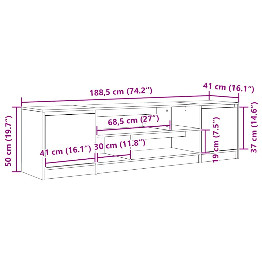 TV Cabinet In Black Oak Look 188.5 X 41 X 50 Cm Particleboard