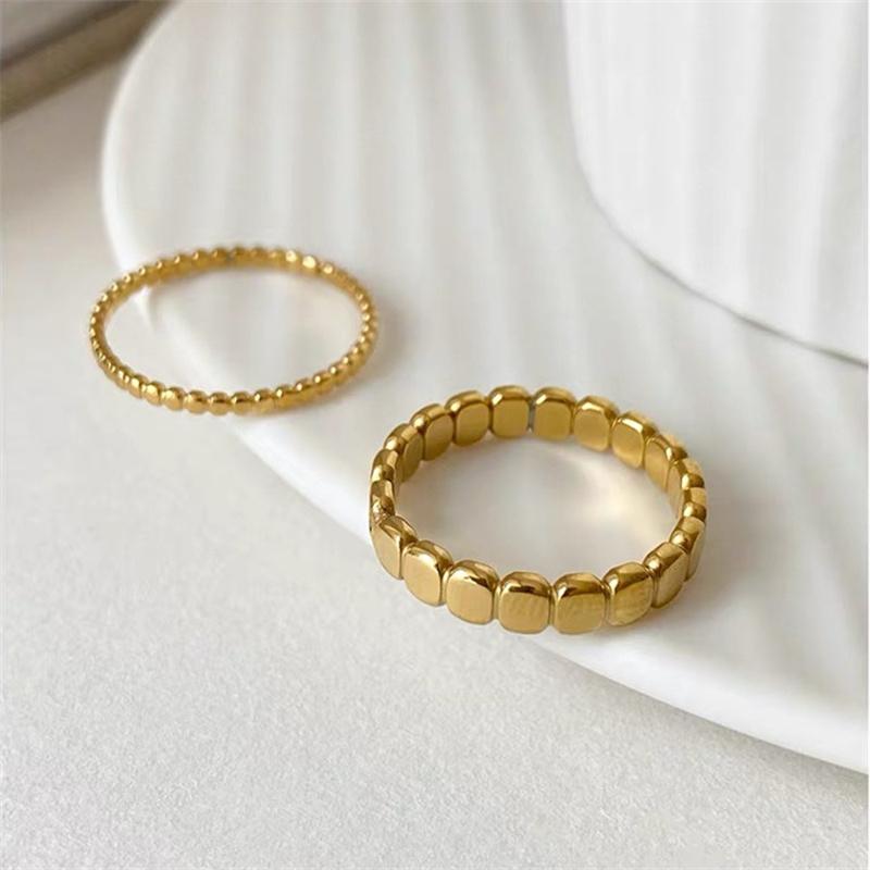 2024 New Plated Stainless Steel Women Rings Simple Round Texture Waterproof Finger Stacking Gold Color Ring Wedding Jewelry