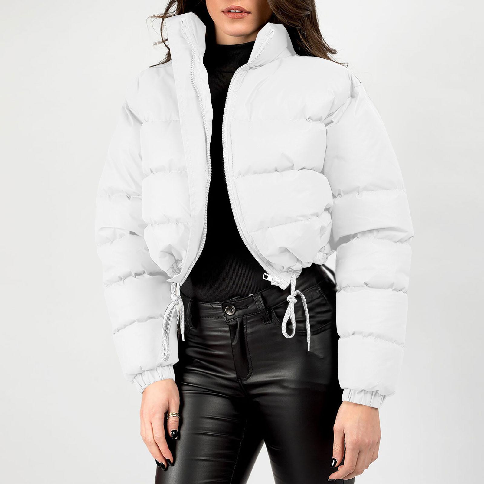 

Жіноча коротка бавовняна куртка з довгим рукавом і стоячим коміром, модний хлібний одяг, бавовняна куртка S білий