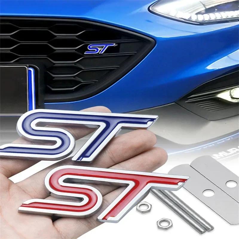 yvmsj9 3D Metal ST Letters Badge Car Front Grille Emblem Decals for Ford Mondeo Kuga Ranger Mustang F150 Aspire Everest Fiesta Focus
