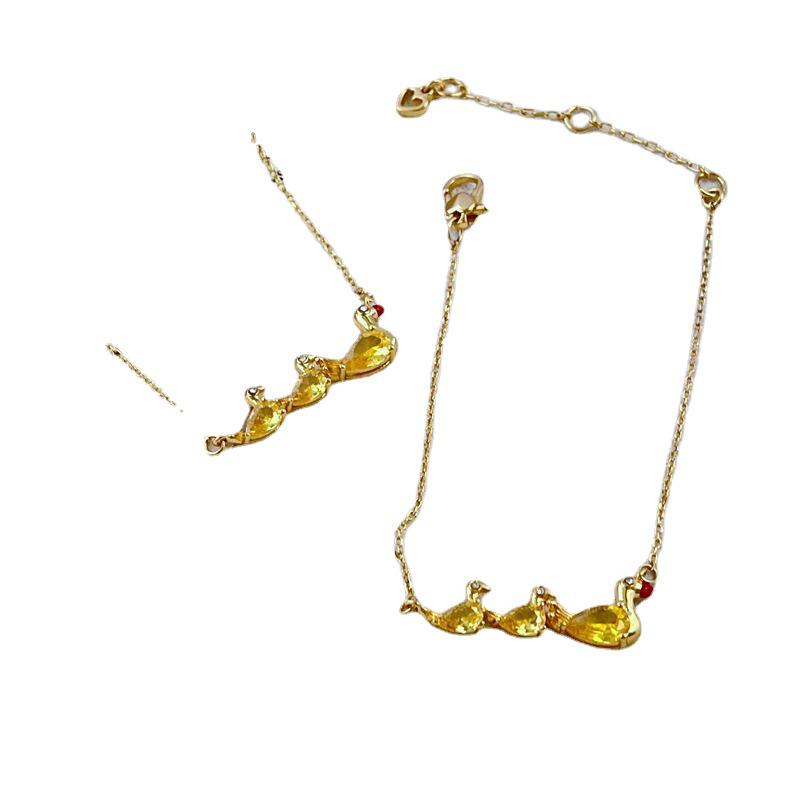 Elegancki Zestaw Naszyjnik & Bransoletka z Żółtą Kaczką Inkrustowaną Cyrkoniami