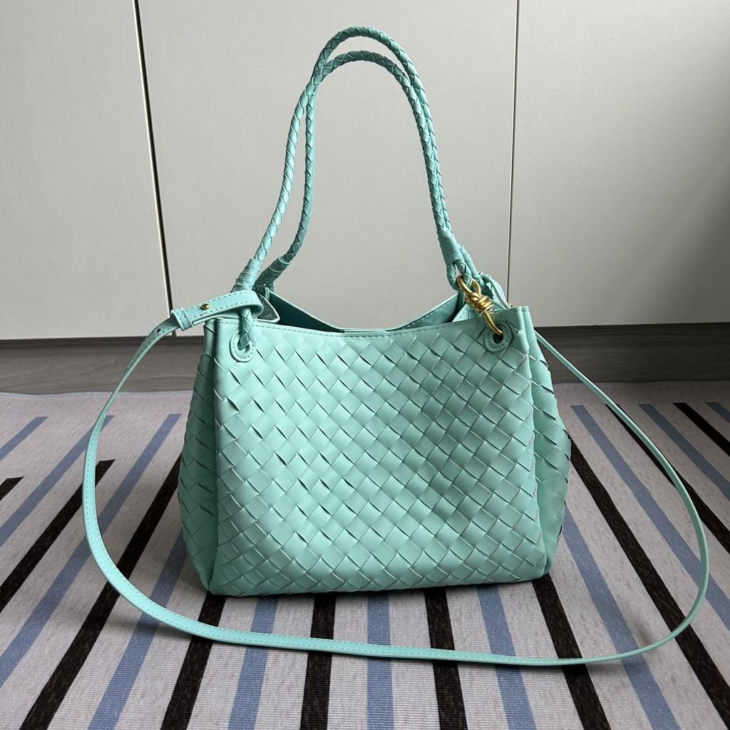 2024 Fall/Winter Women's Leather Braided Basket Bag - Handheld & Crossbody