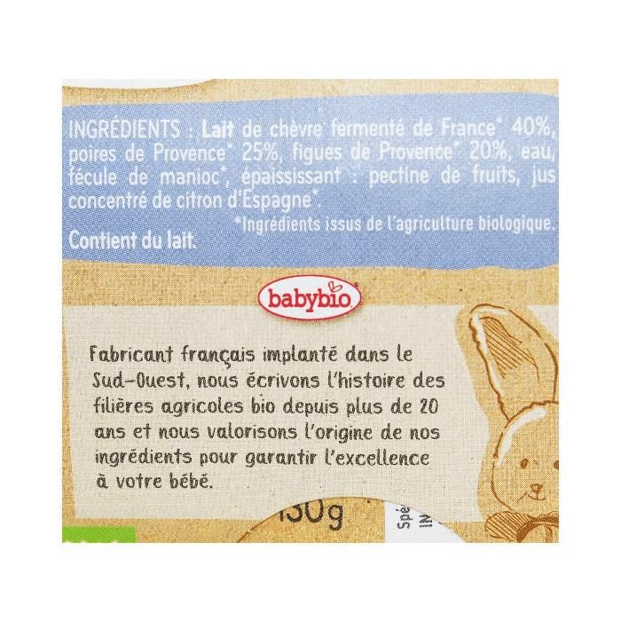 BABYBIO - Mit französischer Ziegenmilch zubereitet - Birne und Feige aus der Provence 2 Einheiten à 130g