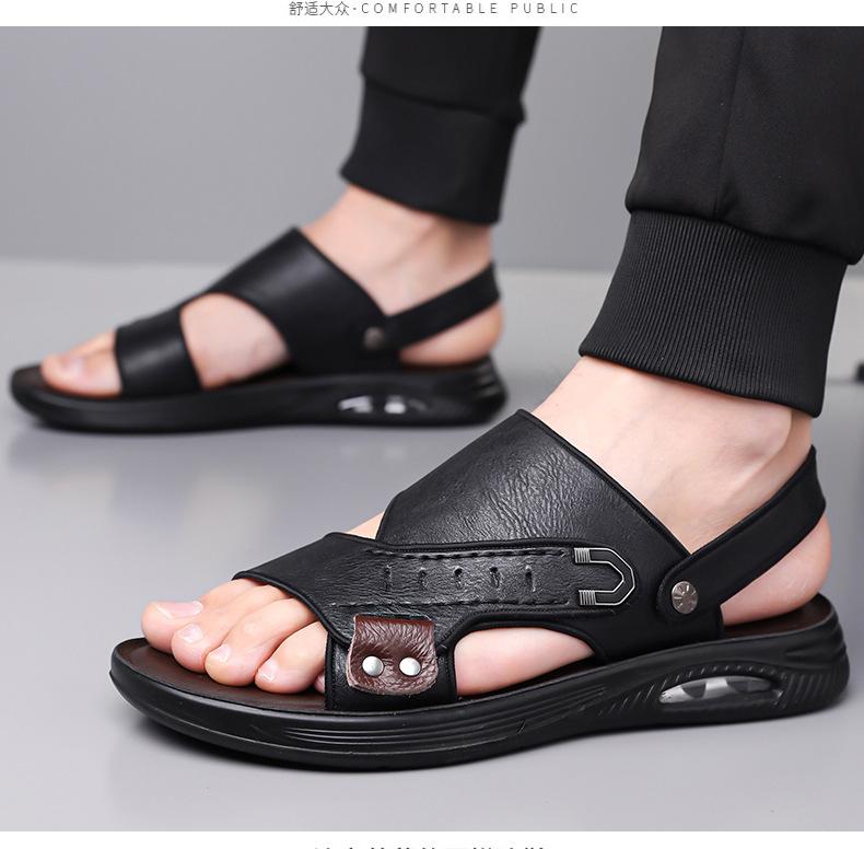 Fashion 2025 Summer Outdoor Leather Sandals for Men Dual-use Solid Color Beach Shoes Slipper Male New Designer  Driving Shoes Man