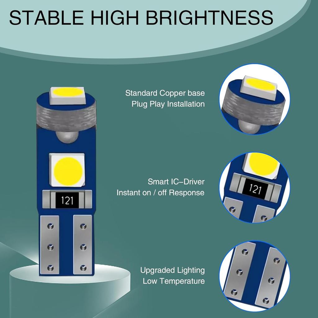 Ajxn 10 PCS Car LED trument Light, T5 3030 3SMD Wedge Bulb trument Cluster Indicator Light, 74 37 27 17 2721 Bulb Soft Beam Canbus Error-free,