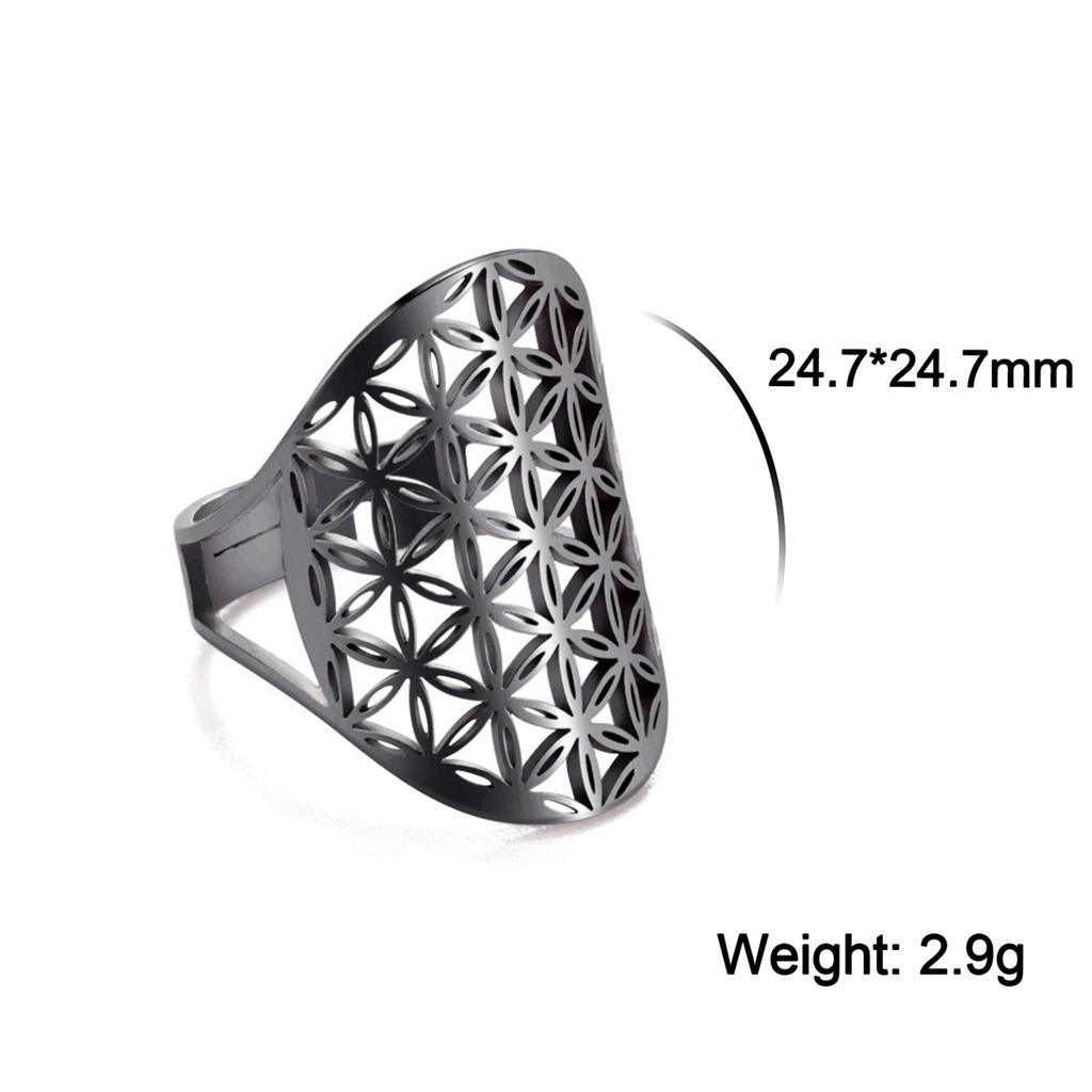 Flower of Life Ring Stainless Steel Sacred Geometry Archangel Metatron Ring Adjustable Amulet Jewelry Gift Wholesale