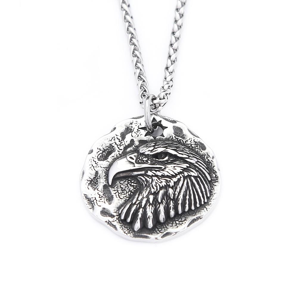 

Vintage Punk 316L Stainless Steel Eagle Head Pendant Fashion Domineering American Animal Necklaces Biker Jewelry Gifts Wholesale 60CM
