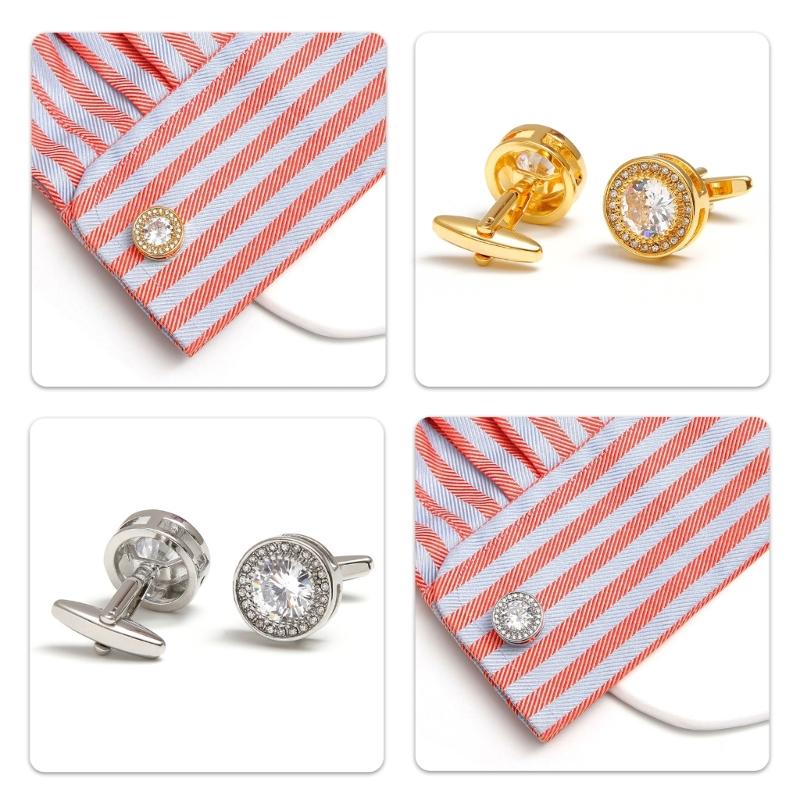 Vintage Styles Round Cufflinks with Cubic Zirconia Stones for Men in Formal and Social Event