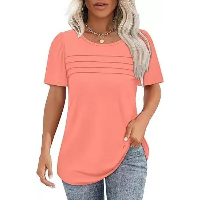 BITCED Women's Fashion Casual Solid Color Print Short Sleeve O-Neck Blouses & Shirts International Design
