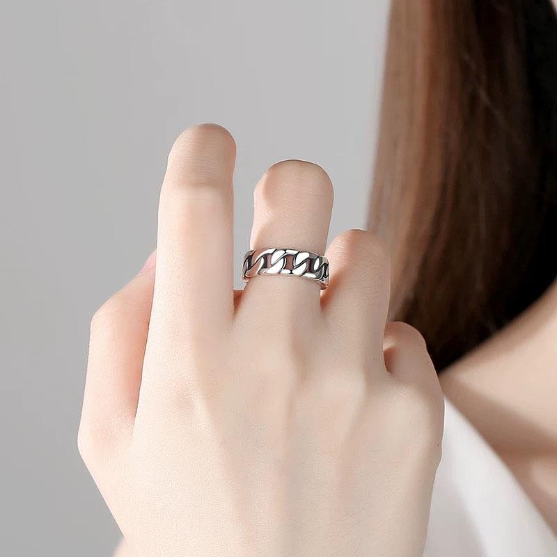 925 Sterling Silver Rings for Women Men Couple Minimalist Handmade Simple Chain Ring Party Jewelry Gift Prevent Allergy