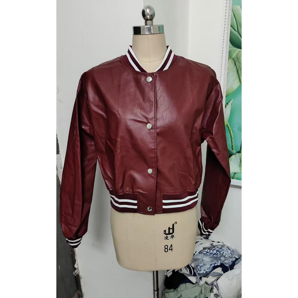 New Women's Faux Leather Jacket, Long Sleeve Biker Style PU Coat Oversize Two Pockets, Winter Fashion Trench Coat for Ladies