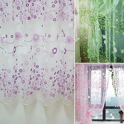Window Curtain Translucent Floral Pattern Room Decor Pastoral Balcony Valance for Home Office Cafe