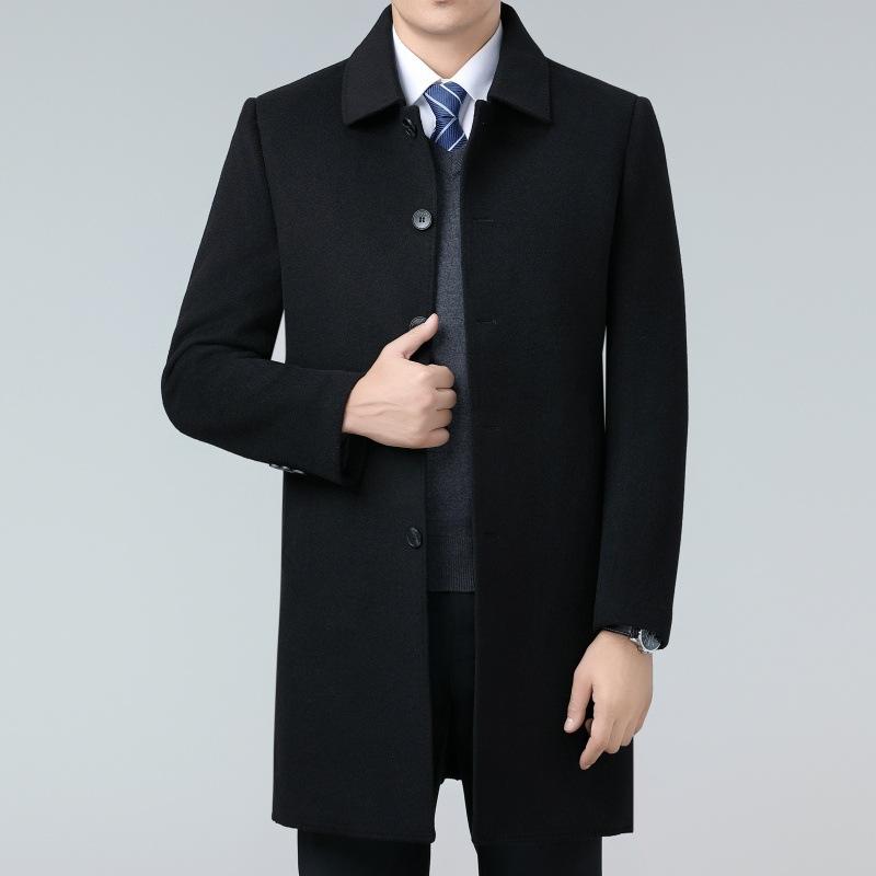 Double-sided cashmere coat for men, middle-aged dad, winter clothing, mid-length woolen woolen coat, men's down-lined windbreaker