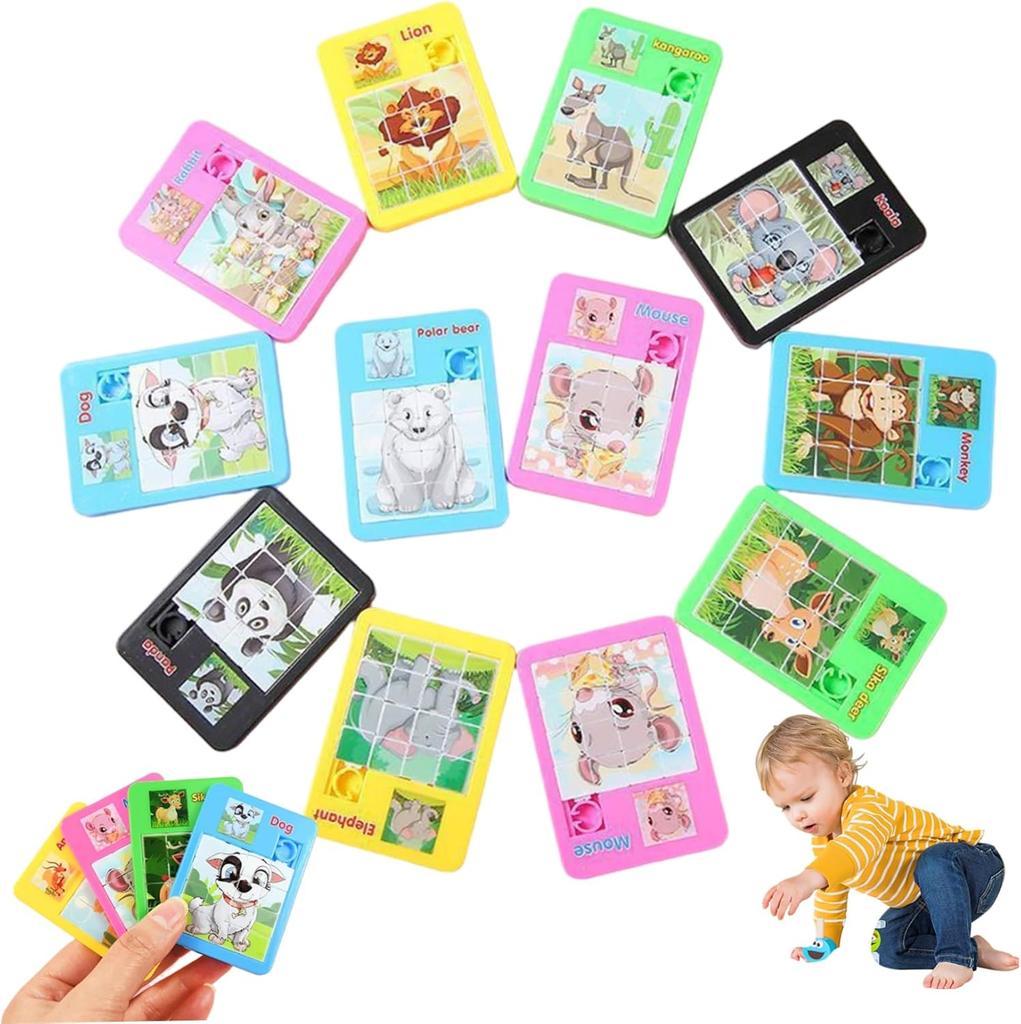 10Pcs Slide Puzzle, 16-Grid Cute Portable Mini Animal Puzzle, Safe Smooth Educational Toys for Girls, Boys ;1