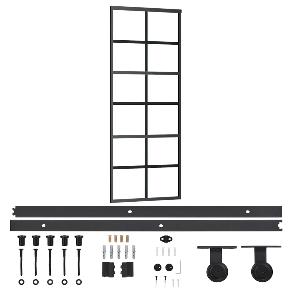 Vidaxl Sliding Door With Hardware, Esg Glass And Aluminium, 76X205 Cm