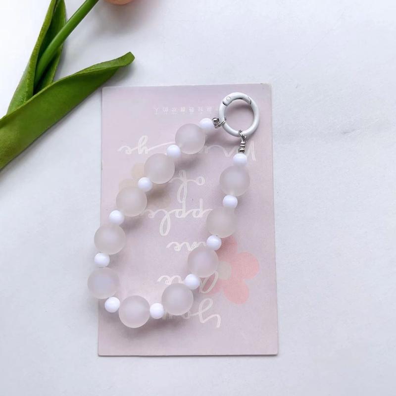 Rainbow Frosted Jelly Bead Phone Lanyard Lightweight Double Clasp Anti-Lost Wrist Strap for Daily Commute Shopping
