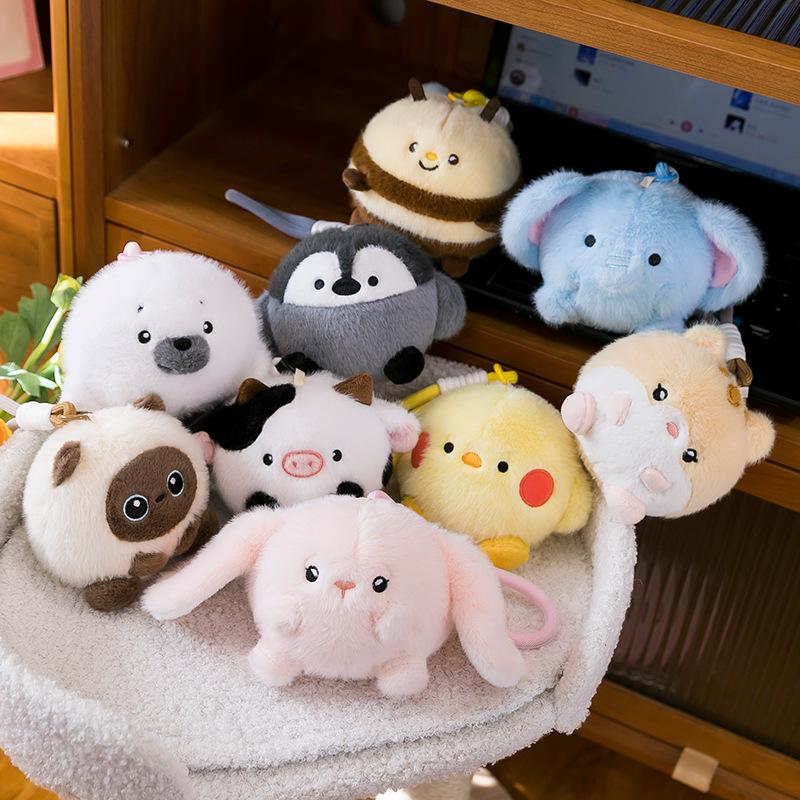 Creative Unzipping Pinch Ball Plush Keychain Cute Cow Rabbit Cat Backpack Pendant Cartoon Doll