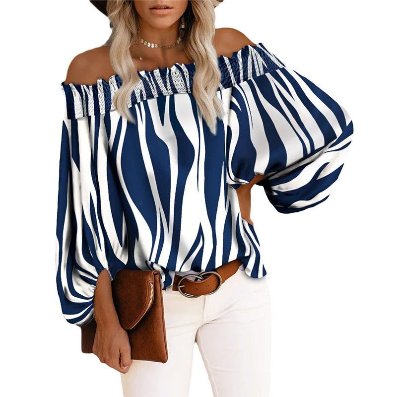 Summer and Autumn New Striped Sexy Fashion One-shoulder Chiffon Shirt Shirt Women