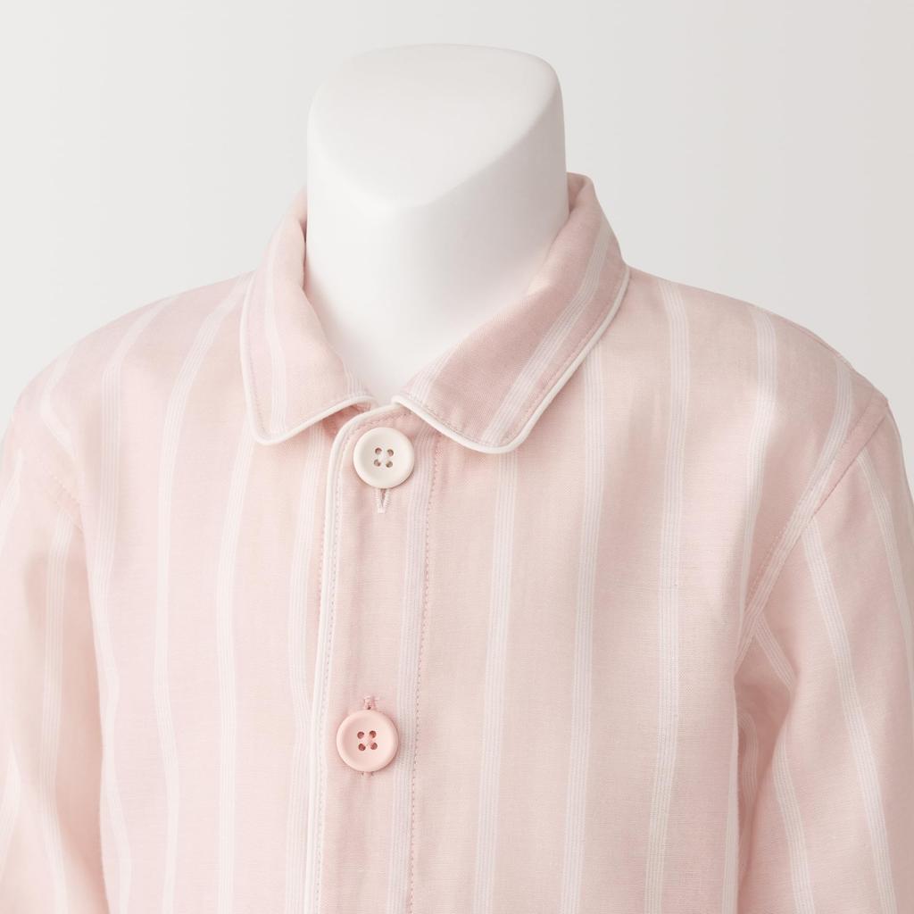 MUJI Baby Double Gauze Changeable Pajamas with No Seams on the Sides, Unisex Baby FEB07A5S Light Pink Stripe, Baby 80-90