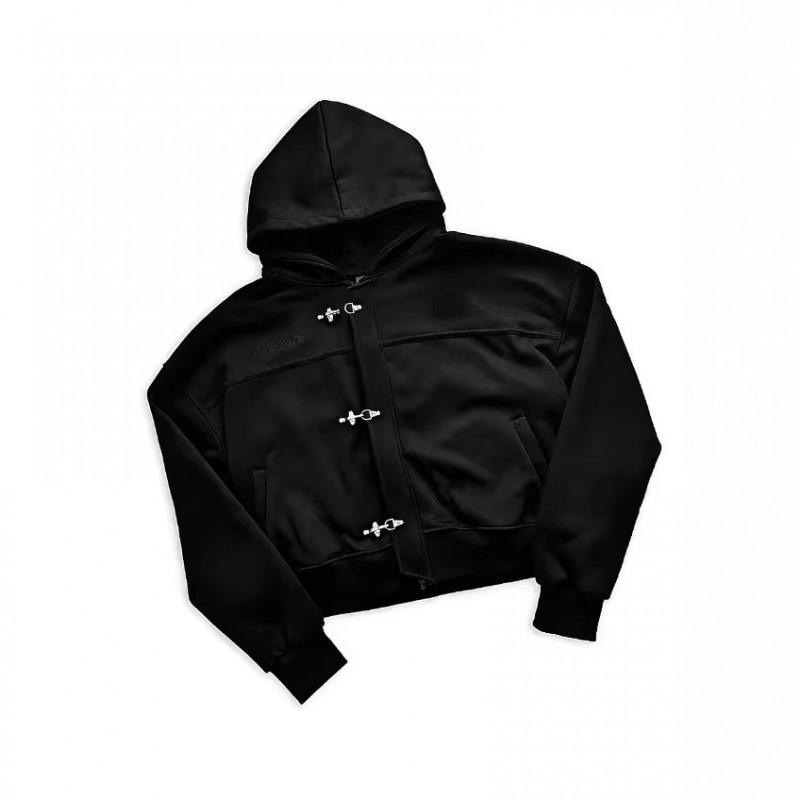 American Style Solid Color Hooded Sweatshirt Button Embroidered Letter Streetwear Jacket Teens To Adults
