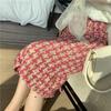 Pink Plaid Tweed Pencil Midi Skirt, CC Style, for Spring, Autumn, Winter