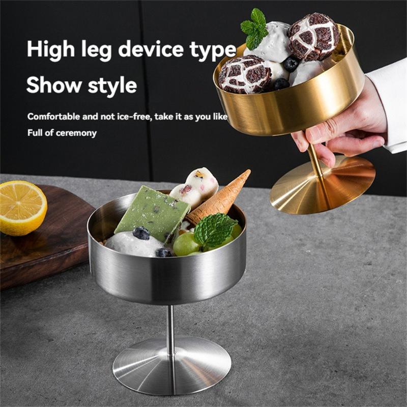 Edelstahl Dessertbecher Puddingbecher Luxus Eisbecher Hoher Fuß Joghurt Dessertbecher Servierteller Obstschale Kuchenplatte