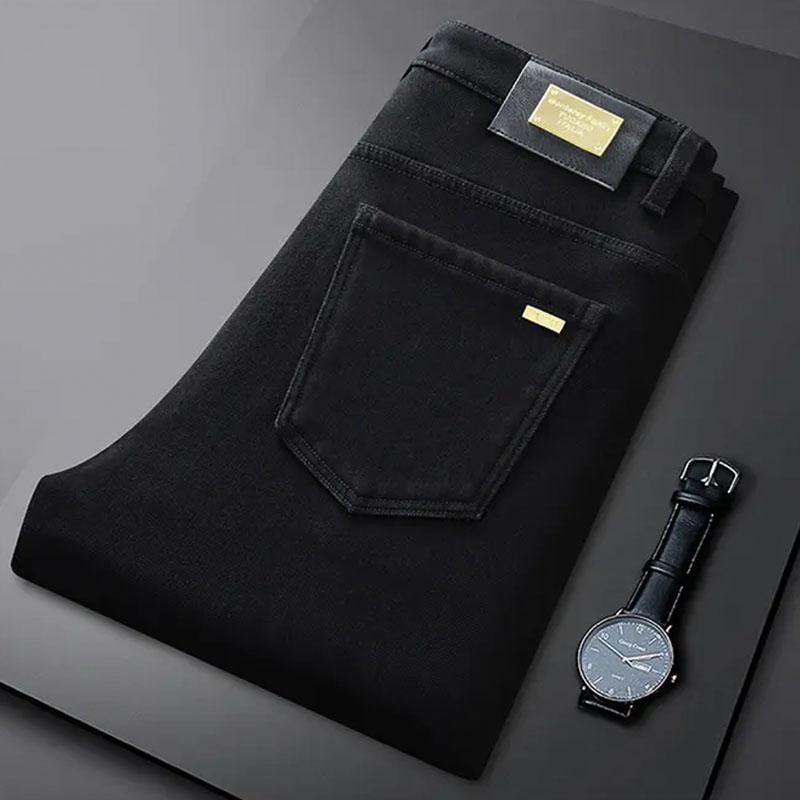 

Весенне-осенние мужские джинсы 2025 Новые однотонные черные высококачественные повседневные облегающие стрейч мужские брюки 36