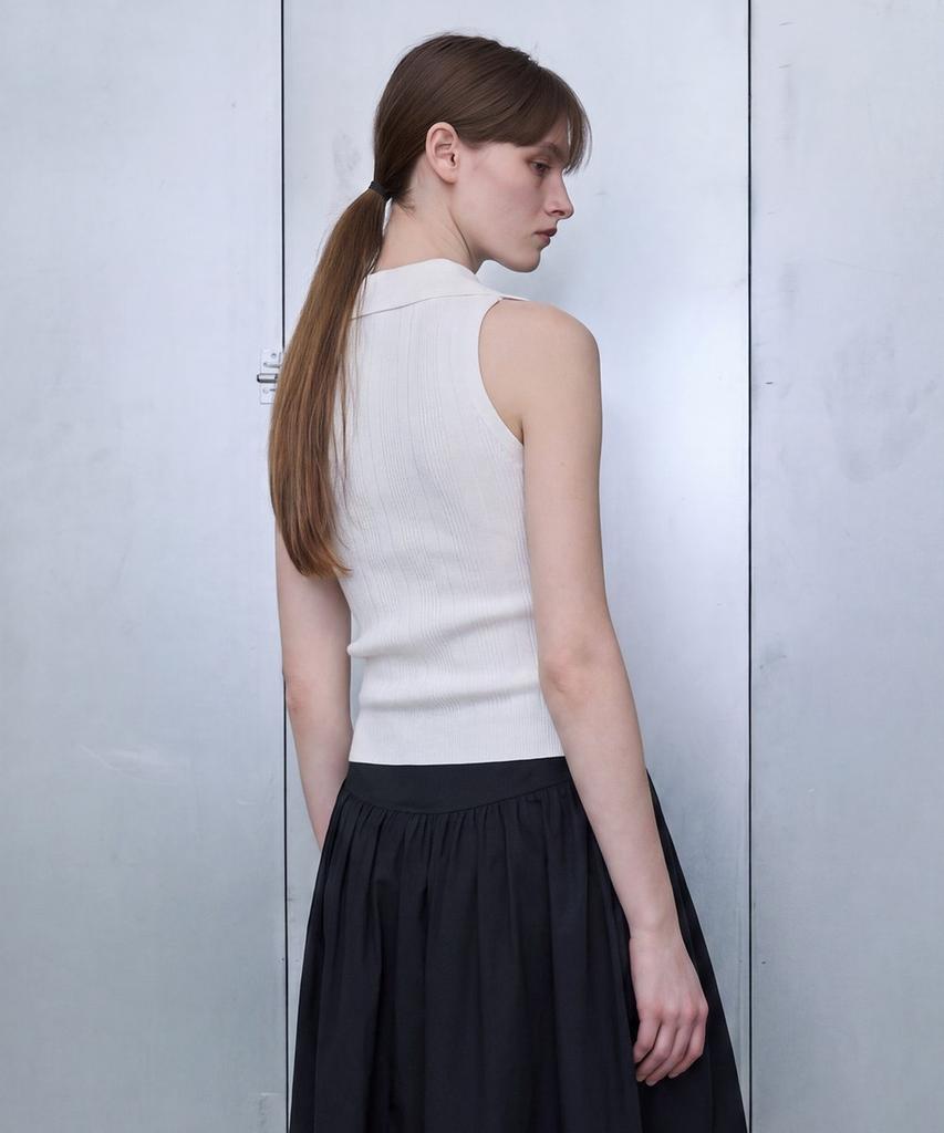 Deeto Collared Ribbed Sleeveless Top [Ivory]