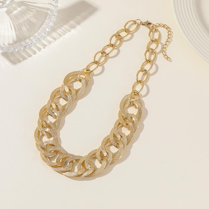 Hip-Hop Necklace, Cuban Collarbone Chain, Punk Metal Exaggerated Necklace, Sweater Chain For Women
