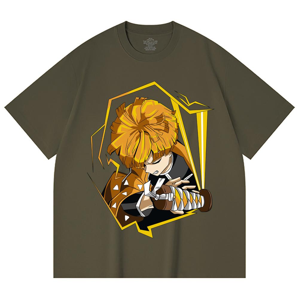 230 Gsm 100% Cotton Demon Slayer V109 Zenitsu Print Unisex Heavy Cotton T Shirt