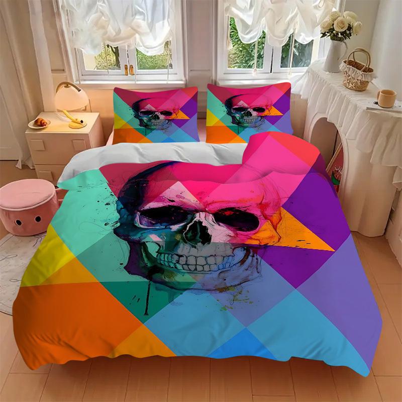 3pcs Bedding Set Skull Vibrant Includes 1 Comforter + 2 Pillowcases, Without Pillow Inserts, Soft Comfortable,a0909069