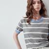 Chuyu Women's Lyocell Retro Stripe Short-Sleeve Knit Top