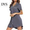 Lady Sleepwear Women Summer Nightdress Short Sleeve Shirt Type Lapel V Neck Single-breasted Loose Solid Color Homewear Sleep Dress Nightwear Suspender
