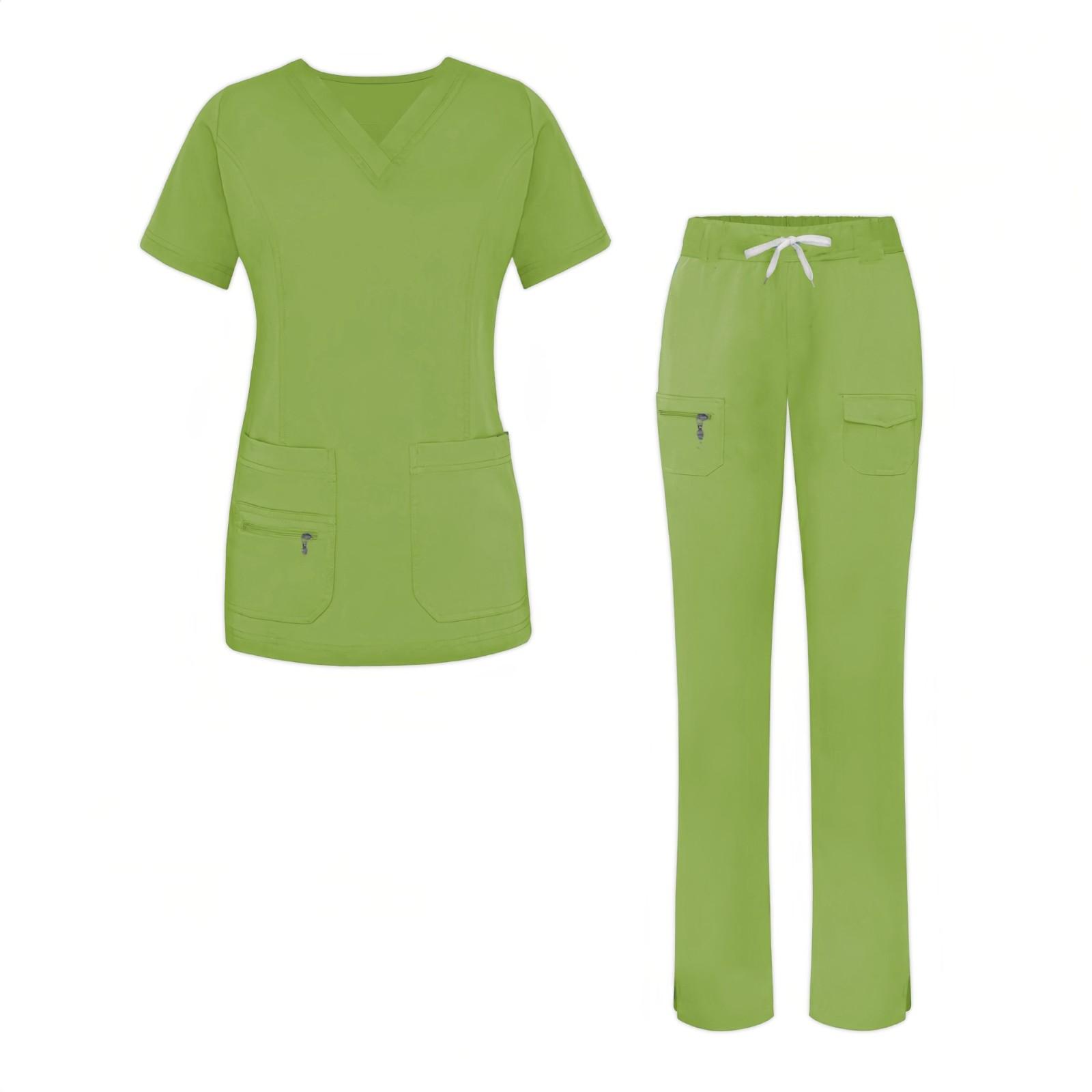 

Soild Scrub Working Uniform Suit For Women s Cross V-Neck Short Sleeve Fun T-Shirts Workwear Tee With Pockets XL