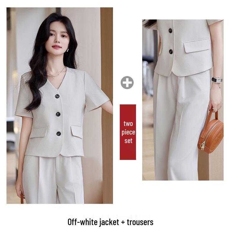 Dámské béžové sako petite: Letní 2024 High-End Krátký Módní Oblek