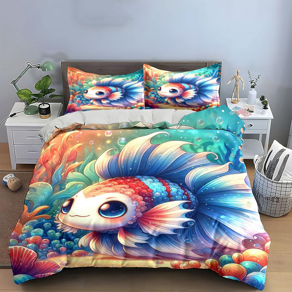 Colorful betta fish design. Bedding sets Duvet cover sets Duvet covers Pillowcases(1*Duvet Cover 2*Pillowcases without duvet insert)