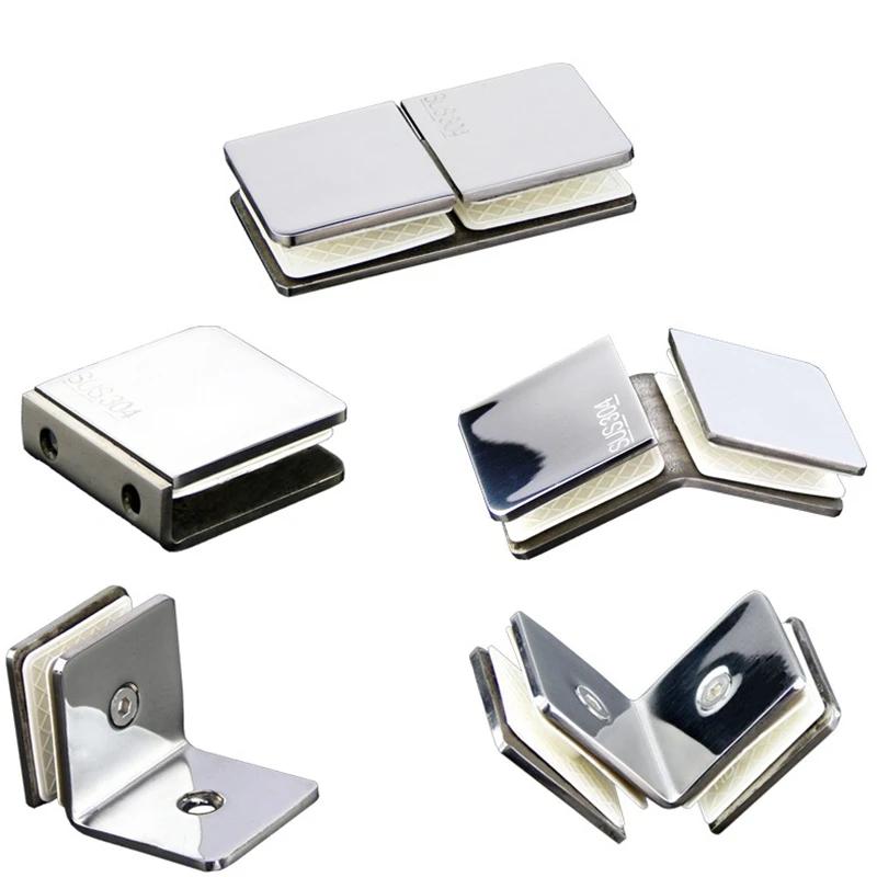

304 Stainless Steel Glass Clips Bracket Holder Heavy Duty Clam Shelf Clip Support Shower Room Mirror L-Camp Bathroom Clips 0 degrees