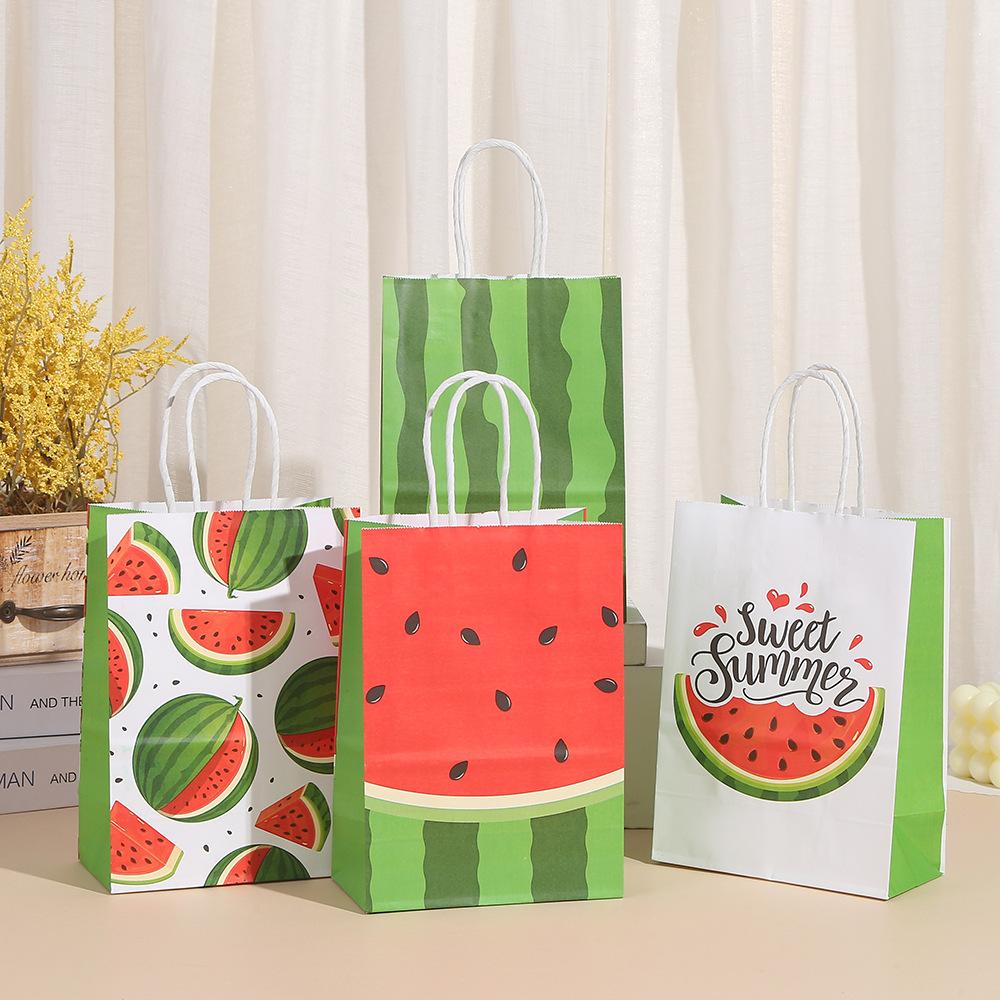 StoBag, Strawberry Kraft Paper Gift Bag, Fruit pattern, for Packaging Candy Snack, Baby Shower, birthday Supplies, Reusable