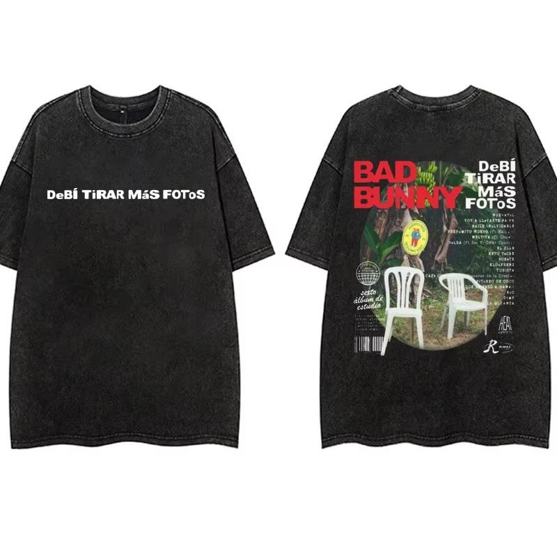 Vintage Washing T Shirt Bad Bunny DeBi TiRAR MaS FOToS DTMF T-shirt Men Fashion Cotton Wash Tshirts Male Hip Hop Gothic Tees
