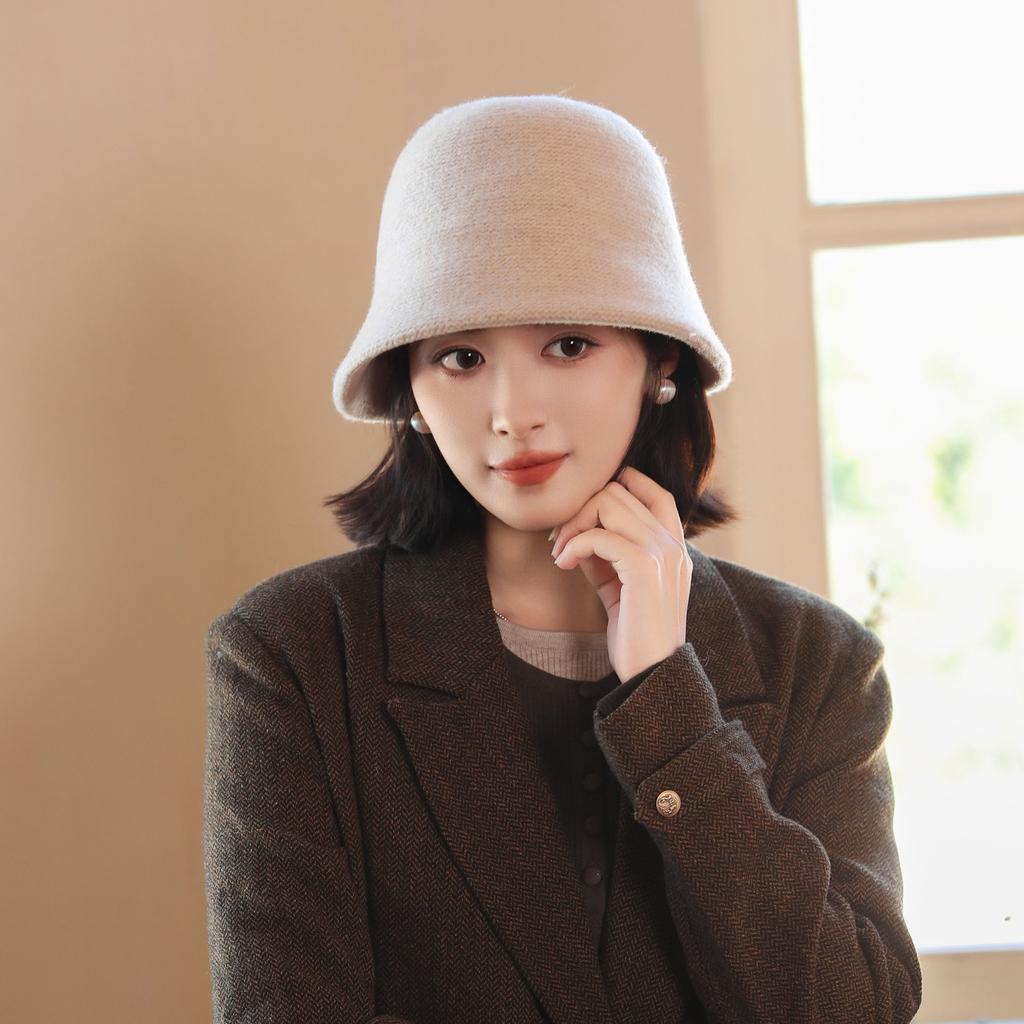 Autumn and winter wool bucket hat trendy versatile washbasin hat women's knitted double-sided foldable bucket hat