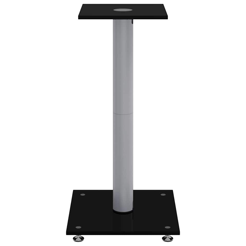 Speaker Stands 2 Pcs Black & Silver Tempered Glass 1 Column