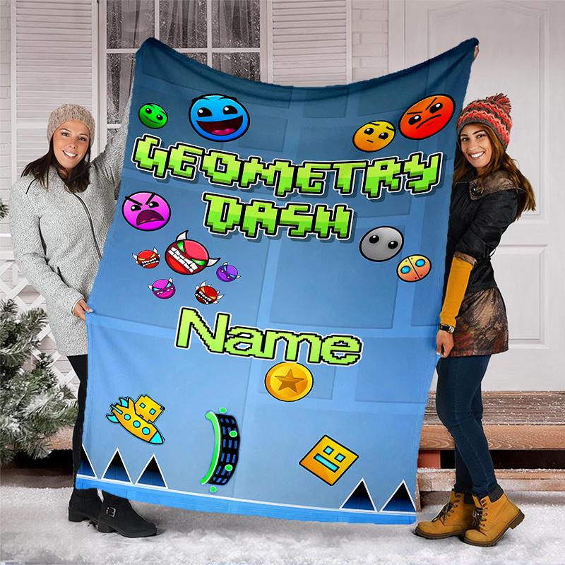 Personalized Custom Name Blanket - Geometry Dash Print Design,Blanket for Sofa,Bed,Travel,Camping - Soft and Warm, Great Gift