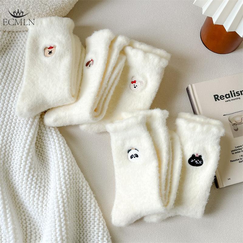 Mink Velvet Socks for Women Autumn and Winter Thickened Velvet Warm Home Sleep Socks Women's Mid-tube Socks