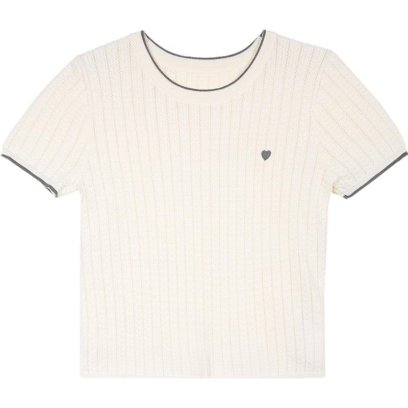 Betu Women's Summer Heart Embroidered Short Sleeve Knit Top