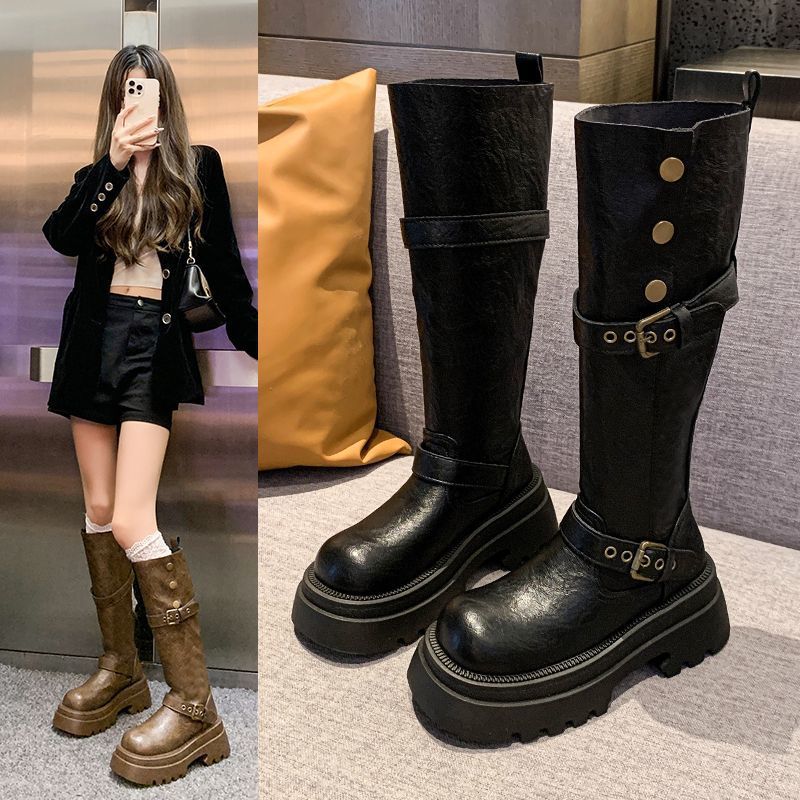 Fashion Versatile But Knee-thin Women's Tall Martin Boots 2025 Autumn and Winter New Thick-soled High Boots Children