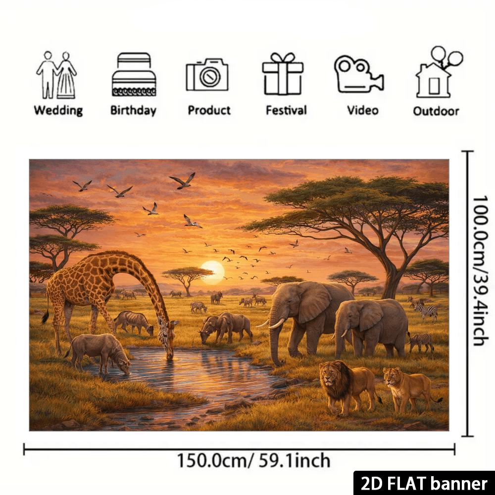 1Pcs African Savannah Sunset Animals Lion Zebra Decoration Background Wildlife Backdrop Decorations For Photo Studio Booth Party