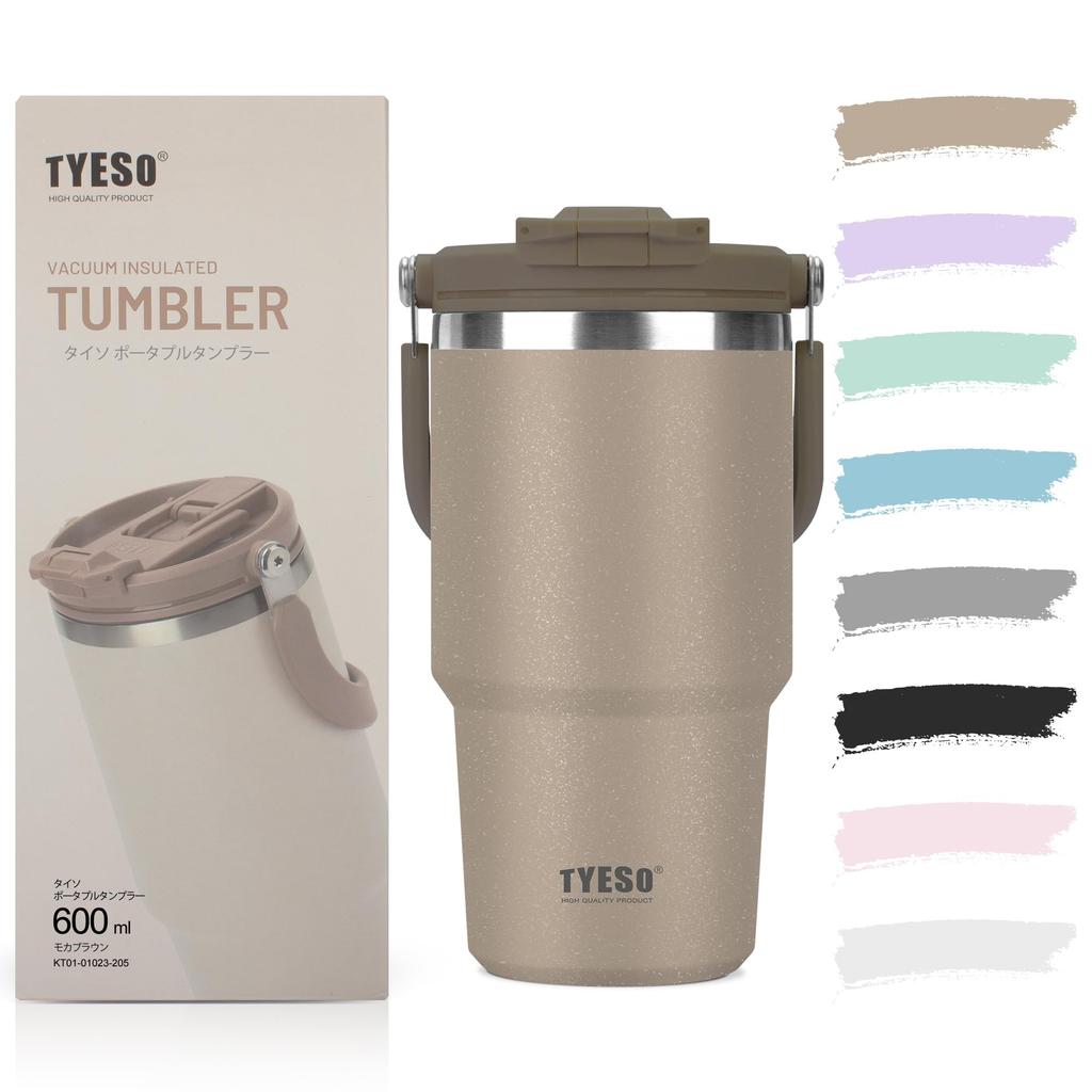 TYESO 600ml Stainless Steel Tumbler with Straw, Keeps Drinks Hot or Cold, Large Capacity, with Lid, Spill-Proof, Portable, with Handle, Vacuum